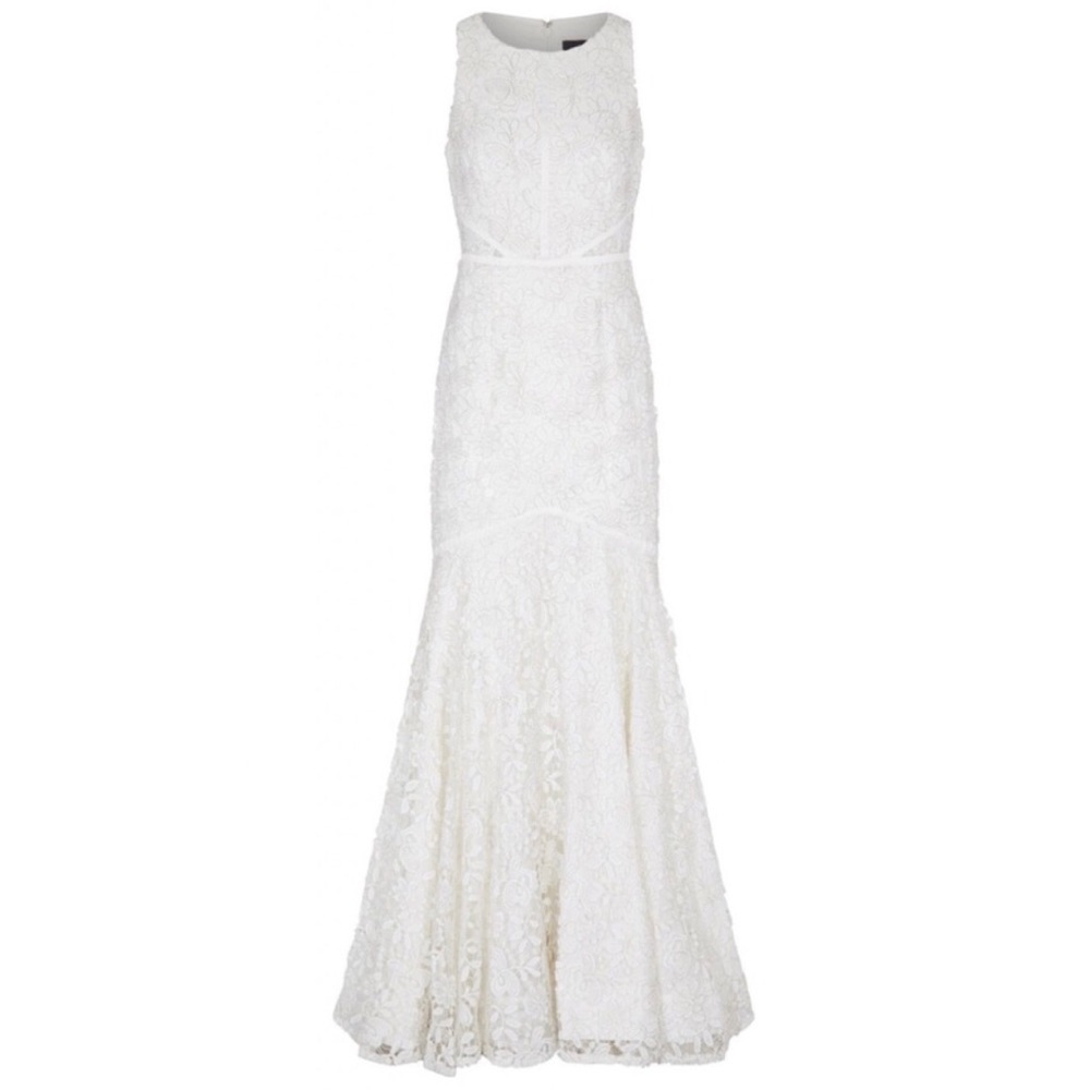 ADRIANNA PAPELL White Sleeveless Full-Length Fit + Flare Formal Wedding Dress - Picture 4 of 6